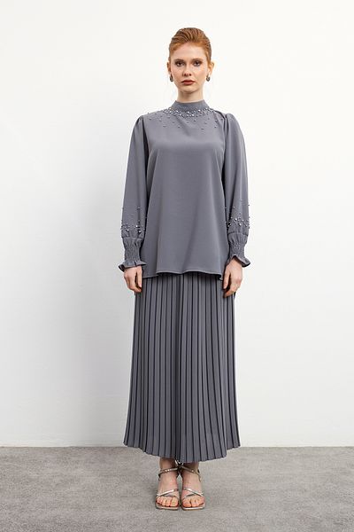 VAVİNOR Gray Valeria Skirt Blouse Set