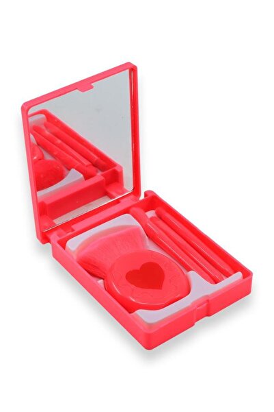 MUJGAN Professional Portable Mirrored Makeup Brush Set Dark Pink with Heart