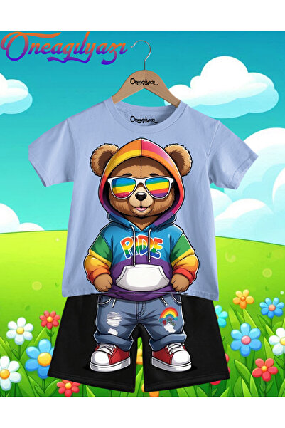 oneagılyazı Mesec ponosa Štampano Oversize kroj Dječje šortseve T-shirt set