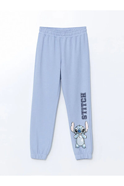 LC Waikiki LCW Kids Mavi Beli Lastikli Stitch Baskılı Kız Çocuk Jogger Eşofman Altı