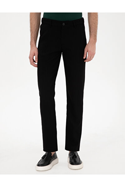 Pierre Cardin Siyah Slim Fit Beli Lastikli Kanvas Pantolon 50301791-VR046