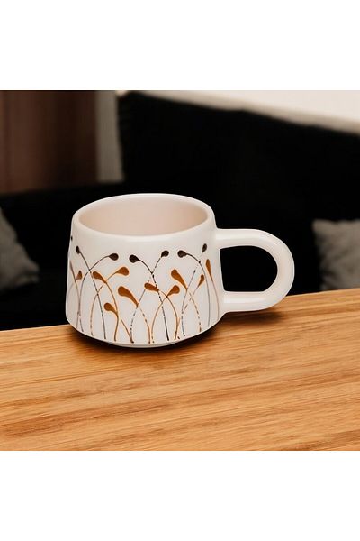 İlbay Çini Takı Modern Brown Ceramic Hand Engraving Mug, Mug and Coffee Cup