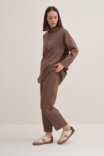 EBU Prive Women's Scuba Straight Cut Trousers Brown