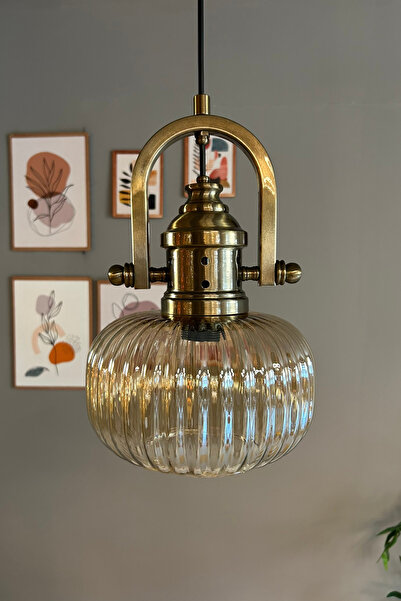 Bamyum Mola Cam Bal Rengi Tekli Avize Delikli Eskitme Başlık Retro Sarkıt Lamba Restoran Salon Aydınlatma