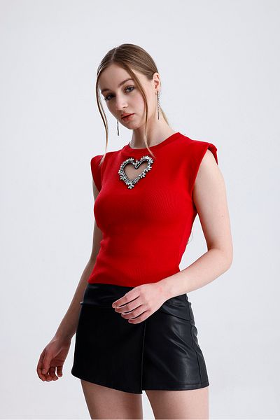 For Angels Crop Blouse with Heart Accessories on the Front
