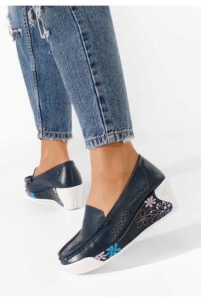 B T Shoes Mocasini cu platforma Havana navy