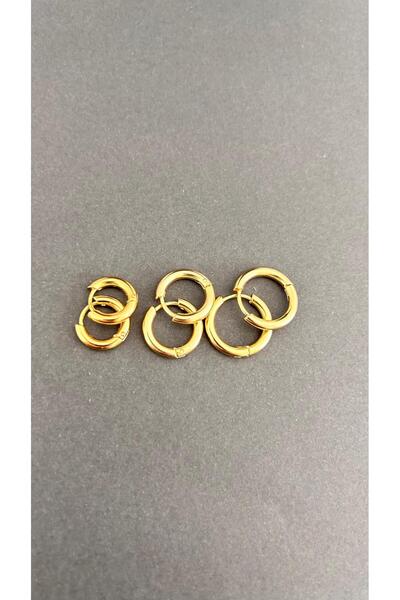 juleeco Halka Gold Çelik Küpe (6'lı 3 Boy)(1cm,1,5 cm,2cm)
