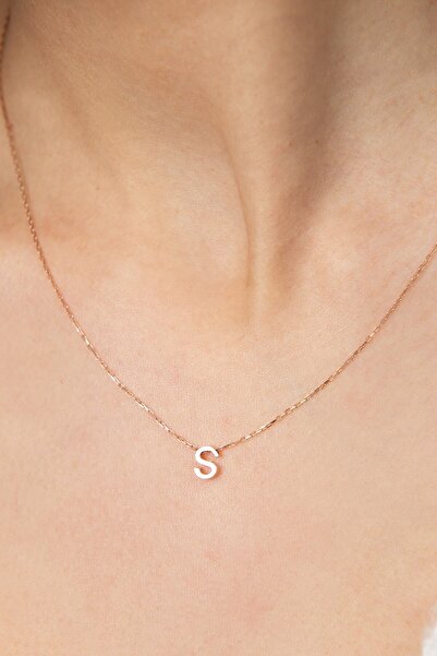 Elika Silver Kadın Rose Kaplama Üç Boyutlu S Harfi 925 Ayar Gümüş Kolye