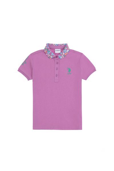 U.S. Polo Assn. تي شيرت أساسي بياقة بولو فوشيا للفتيات 50298192 -vr023