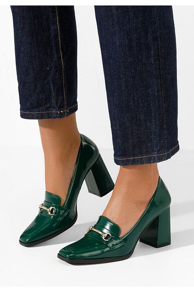 B T Shoes Noriana green heeled loafers