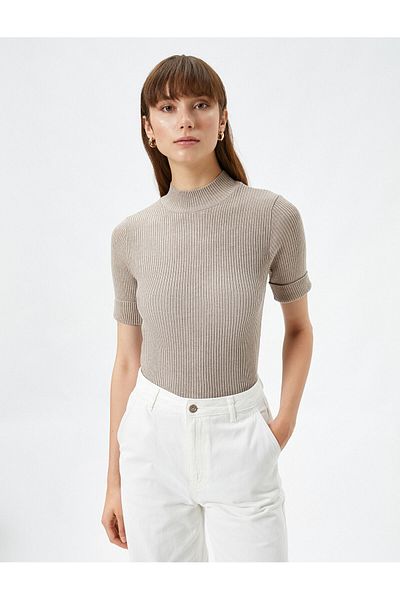 Koton Ribbed Knitwear Sweater - Short Sleeve, Half Turtleneck