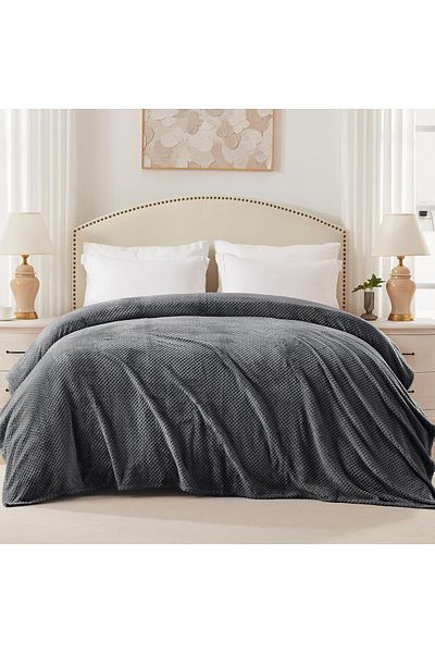 COOYA Plush Throw Blanket, Super Soft Warm Cozy Fuzzy Blankets for Couch, Waffle Textured, Grey 200*230CM