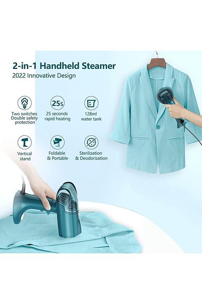 COOYA Steam Iron, Foldable Handheld with Fast Heat-up in 25s and Auto Shut Off for Home Travel, Green