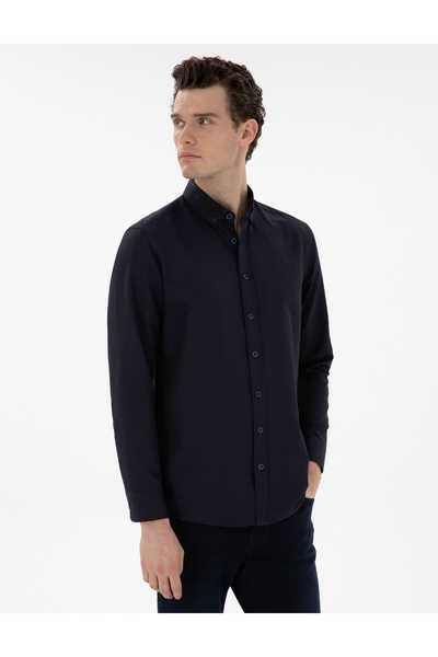 Pierre Cardin Lacivert Regular Fit Uzun Kollu Gömlek 50304764-VR033