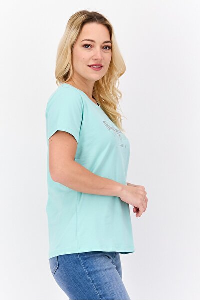 Pepe Jeans تي شيرت نسائي بطبعة جرافيكية بأكمام قصيرة ورقبة دائرية، أخضر