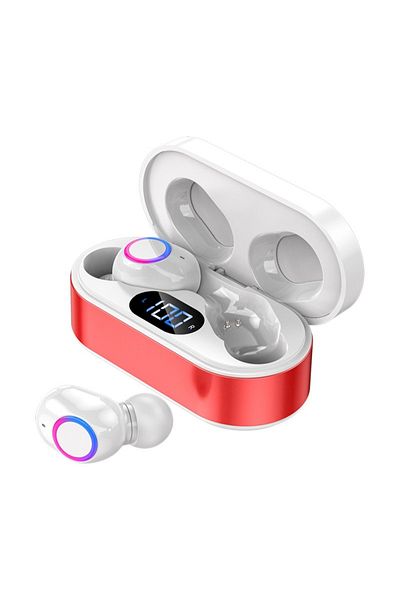 FlashHawk F12 Wireless Bluetooth In-Ear Earphones with Charging Case in White and Red