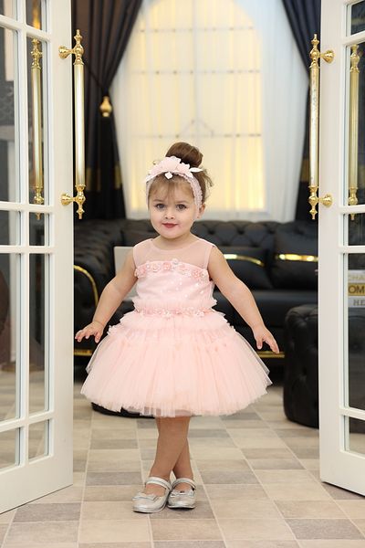 MİSS RAİN Gathered Star Patterned Embroidered Tulle Baby Girl Dress