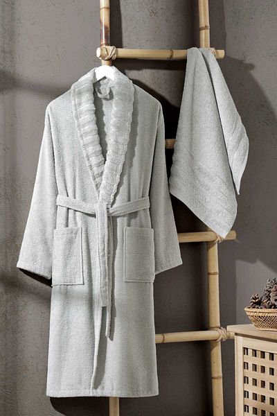 Rebeka Home Collection Ανοιχτό γκρι μπουρνούζι Carla με πετσέτα