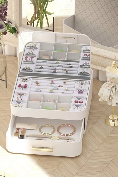 decorev Mirrored Drawers Makeup Jewelry Cream