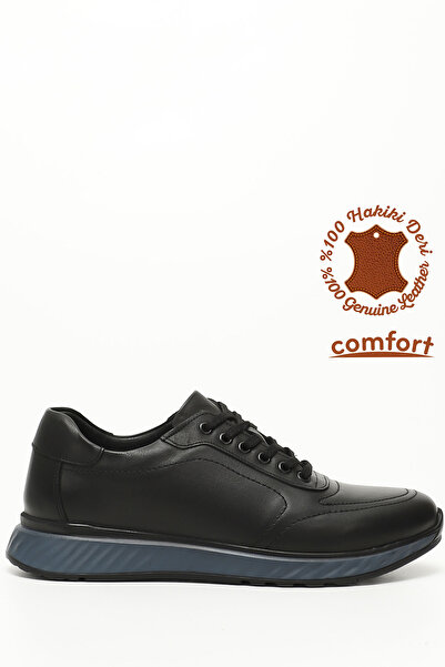 GÖNDERİ(R) Ανδρικό casual sneaker μαύρο από γνήσιο δέρμα με κορδόνια με σόλα ...