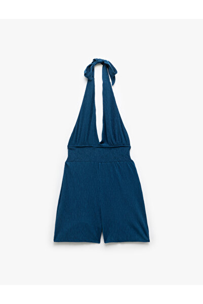 Koton Gipeli Dokulu Boyundan Bağlamalı Halter Yaka Şort Tulum