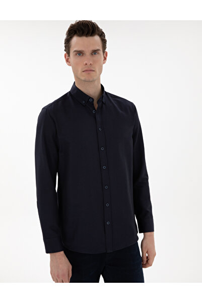 Pierre Cardin Lacivert Regular Fit Uzun Kollu Gömlek 50304764-VR033