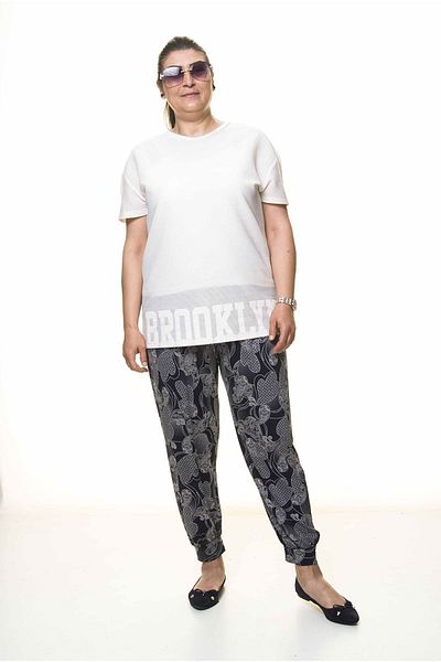 Moday Women's Large Size Patterned Summer Baggy Trousers 13d-3092
