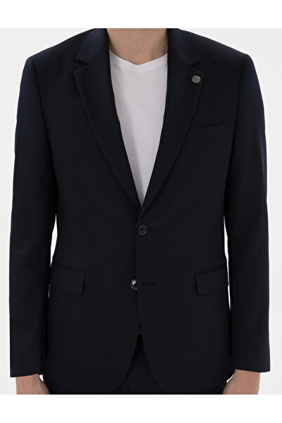 Pierre Cardin PİERRE CARDİN DOKUMA KENDİNDEN DESENLİ SLİM FİT LACİVERT TAKIM ELBİSE