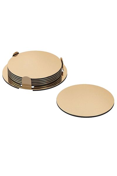 Binbirreyon Steel Stand Coasters 6 Pieces Brass Color 8,5cm Ra252