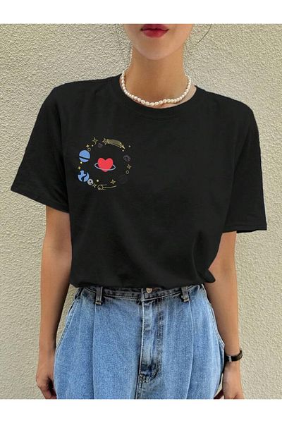 FAVORİST Μπλουζάκι GALAXY εμπριμέ βαμβακερό κοντομάνικο (Oversize).