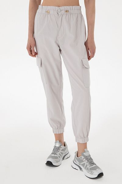 U.S. Polo Assn. Women's Light Gray Jogger Fit Canvas Trousers 50300356 -Vr001