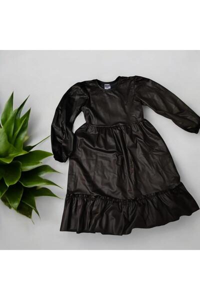 Bebeğimin Dolabında Kız Çocuk Deri Elbise Acı Yeşil Renk