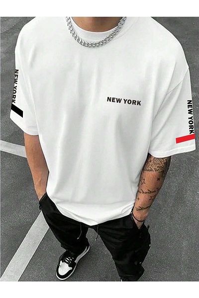 WNWGKN Μπλουζάκι Trendpunky Unisex Λευκό New York Printed Oversize