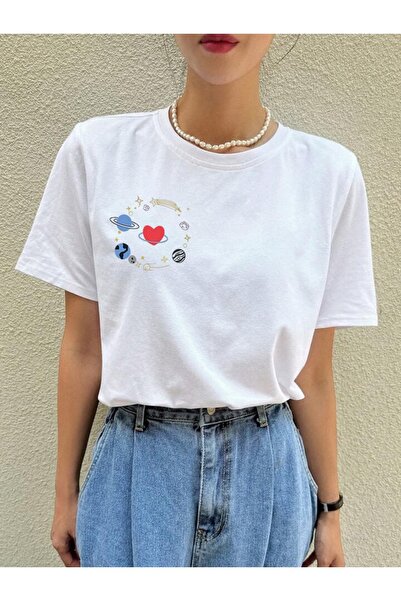 FAVORİST GALAXY Baskılı Pamuklu Kısa Kol (Oversize) Tshirt