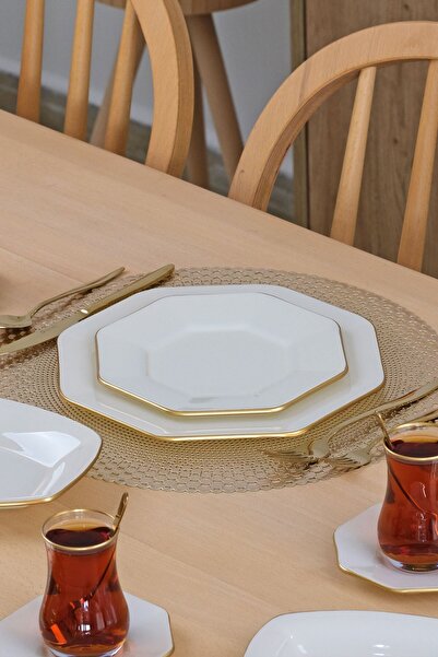 Glore Sekizgen Krem 27 Parça 6 Kişilik Pasta Servis Takımı