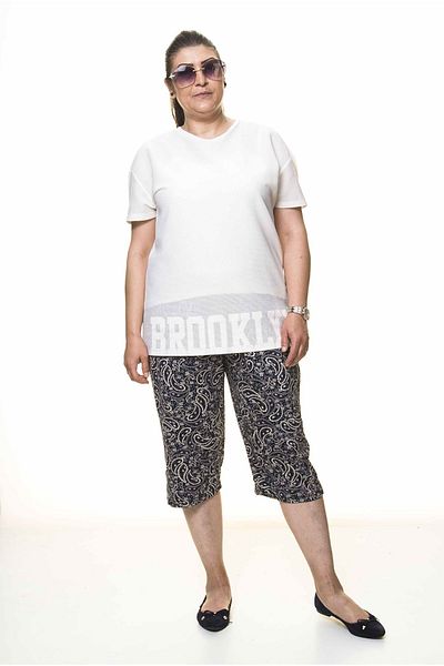 Moday Women's Large Size Navy Blue Summer Capri Trousers 11d-4000