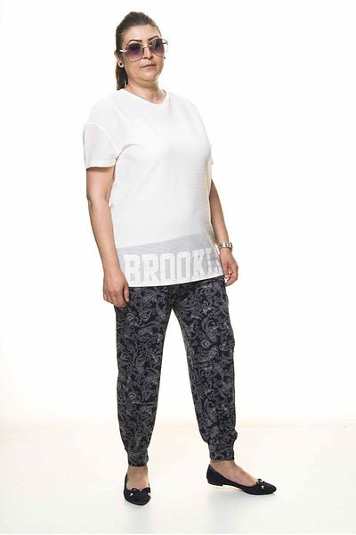 Moday Women's Large Size Patterned Summer Baggy Trousers 11d-3098