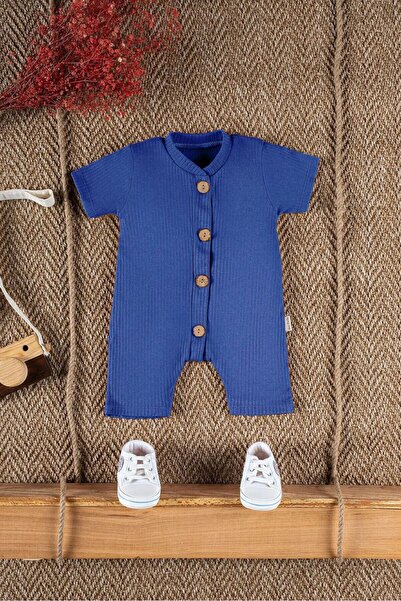 Mai Perla Short Sleeve Wooden Buttoned Organic Jumpsuit Baby Set