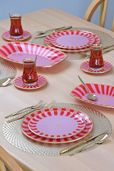 Glore Pink Line 27 Parça 6 Kişilik Pasta Servis Takımı