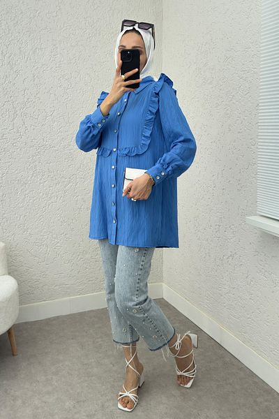 Salih Çelebi Βολάν Λεπτομερές Hijab Tunic 2235 - INDIGO