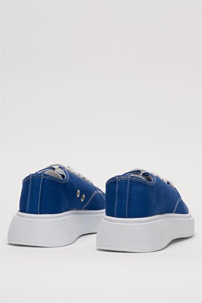 Liger Kadın Rahat Kalıp Kalın Taban Keten Sneakers MAVİ