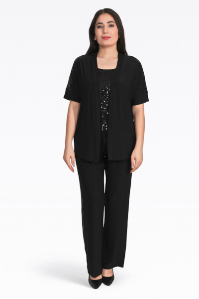 TOLGA SARAÇOĞLU 30245 SİYAH BELİ LASTİKLİ PUL DETAYLI BORU PAÇA ŞIK PANTOLON