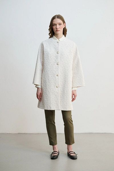 Gusto Ecru Bow Jacquard Kaftan
