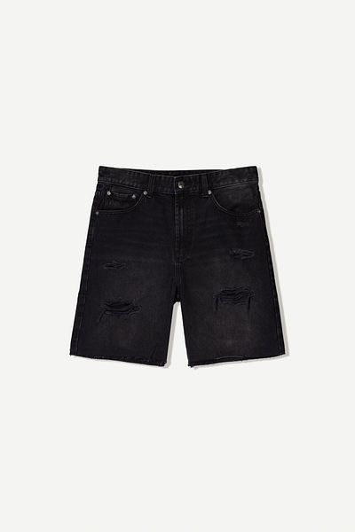 Bershka Ripped denim Bermuda shorts