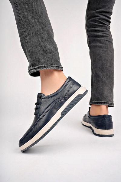 Deripabuc Genuine Leather Navy Blue Men's Leather Casual Shoes Mrd7-0129