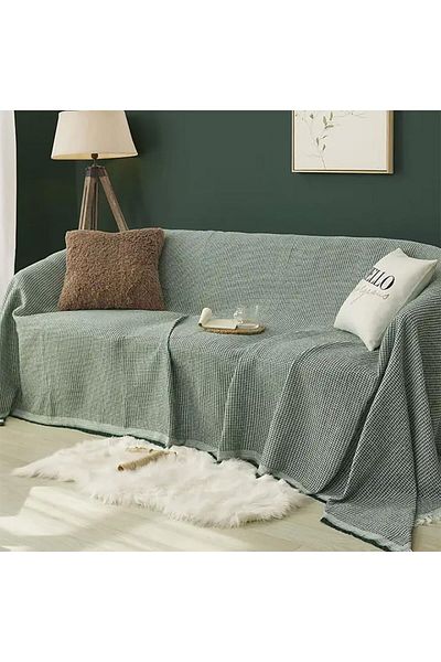 COOYA Sofa Cover Slipcover Couch Cover for 3 Seater, Washable Nonslip Soft Throw Blanket, Green 180x260cm