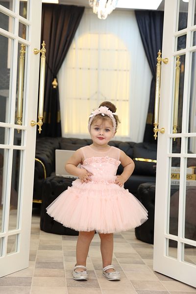 MİSS RAİN Gathered Star Patterned Embroidered Tulle Baby Girl Dress