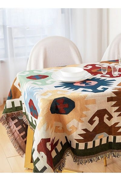 COOYA Sofa Throw Blankets,Boho Geometric Reversible Woven Blanket With Tassel, 180x130cm