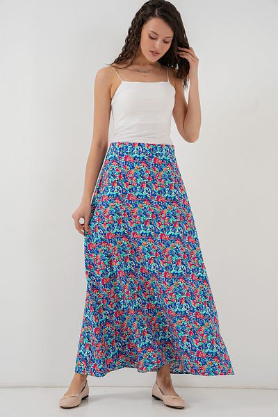 Bigdart 8003 Patterned Viscose Skirt - Multicolored