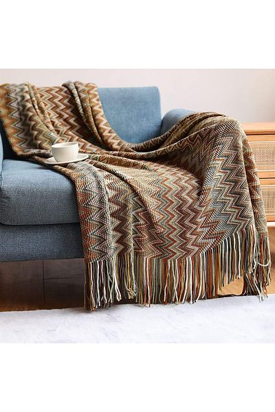 COOYA 127x152cm Boho Stripe Woven Throw Blanket, Super Soft Cozy Warm Throw Blankets with Tassels, Yellow